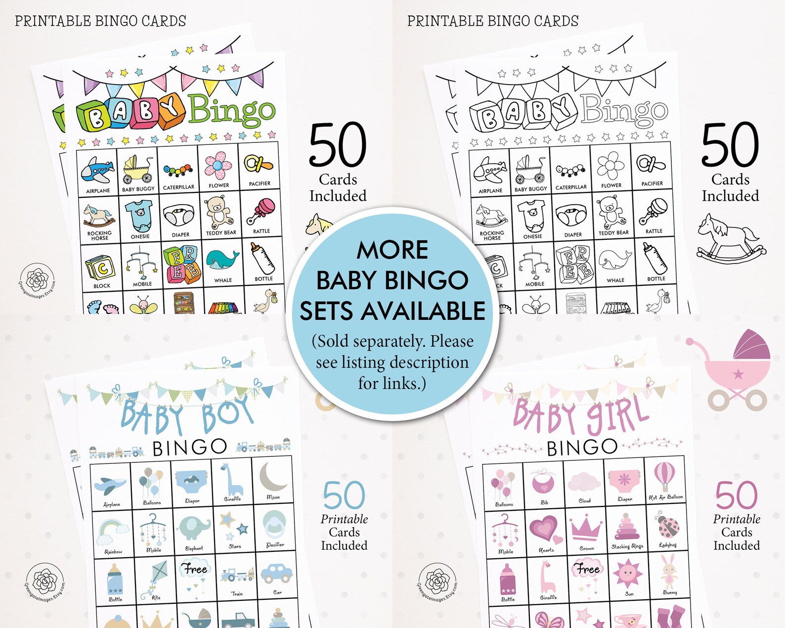 Baby Girl Bingo Cards: PRINTABLE Bingo Cards Baby Shower - Etsy
