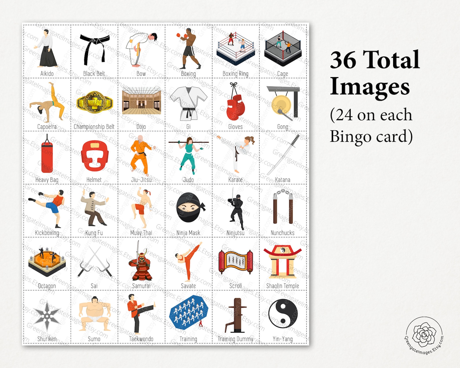 Martial Arts Bingo: PRINTABLE 50 Cards, Bingo Pdf Game, Party Game ...