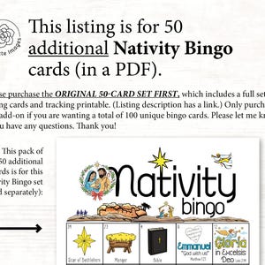 ADD-ON: 50 additional Nativity Bingo cards (numbered 51-100) to go with the original game that is sold separately image 2
