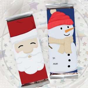 Santa & Snowman Candy Bar Wrapper Duo - PRINTABLE chocolate bar wrapper, PDF download, small gift idea, last-minute coworker gift, To: From