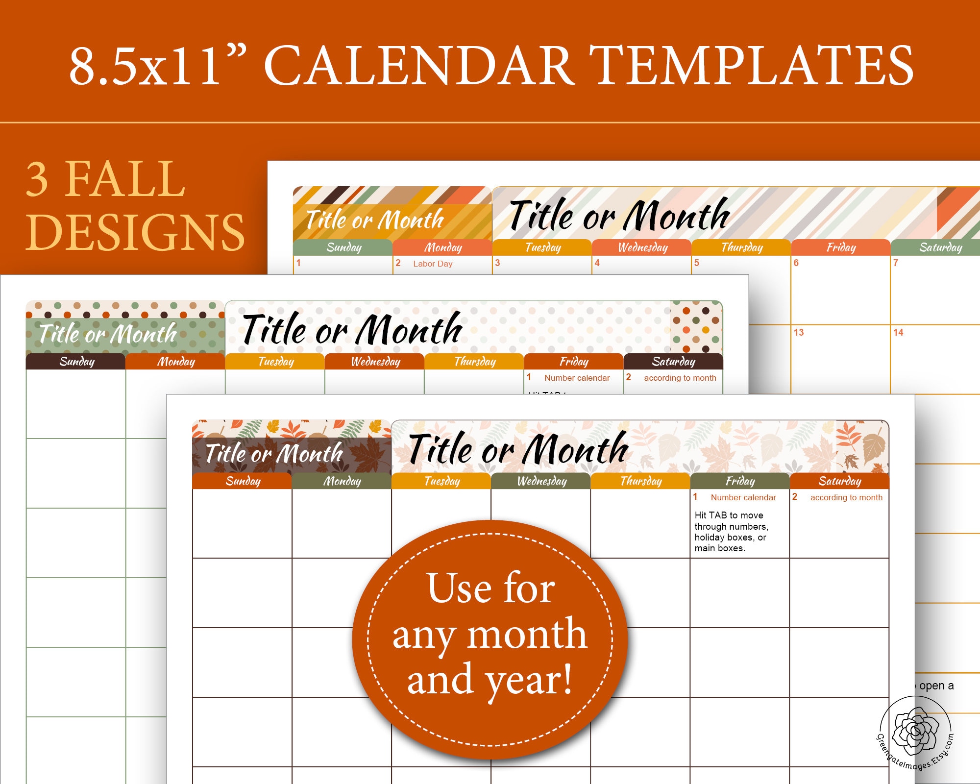 editable calendar templates blank calendar pages fall etsy