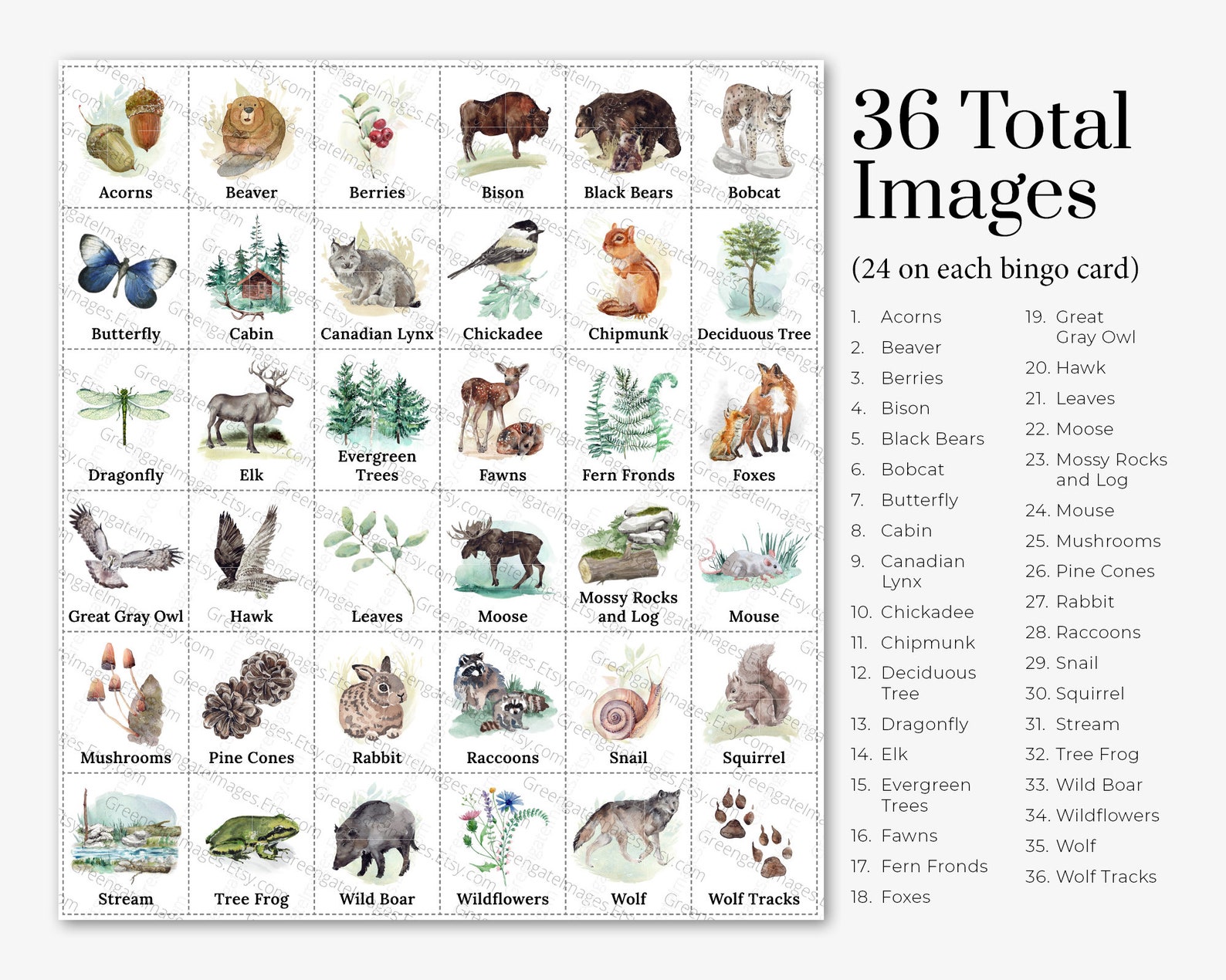 Woodland/forest Bingo 50 PRINTABLE Unique Cards Game Idea - Etsy