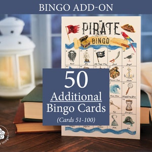 ADICIONAL: 50 cartelas adicionais de Bingo Pirata (numeradas de 51 a 100) para acompanhar o jogo original, vendido separadamente