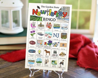New Jersey Bingo - 50 PRINTABLE unique cards download instantly. Fun NJ state activity for kids to seniors. Educational homeschool game.