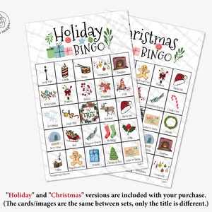 Christmas/Holiday Bingo Cards: Printable bingo, 50 cards, senior citizen activity, kids game, activity, bingo with pictures, color bingo image 5