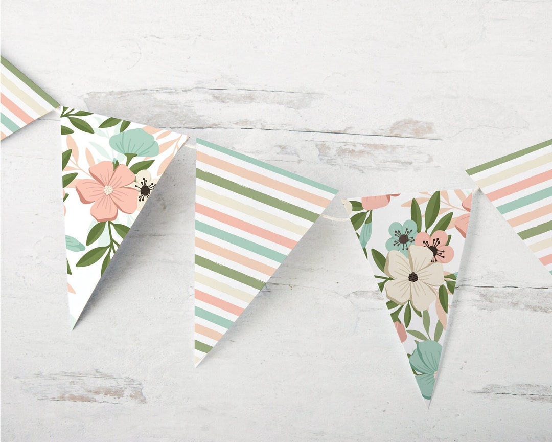 Spring Floral Bunting - PRINTABLE Banner Flags Instant Digital Download ...