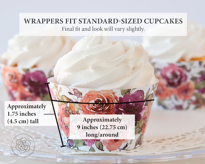 Wedding Cupcake Wrappers PRINTABLE Floral Cupcake Wraps Pdf | Etsy