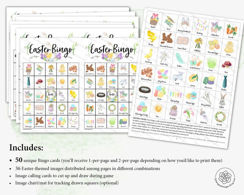 Easter Bingo Cards Printable Bingo Cards 50 Cards Senior Etsy