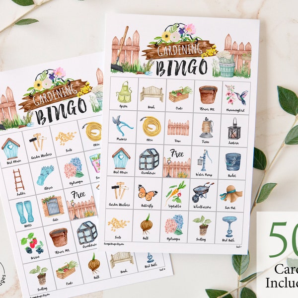 Gardening Bingo: PRINTABLE 50 cards, bingo pdf game, party game ideas, senior citizen game, garden gardener game, mothers day activity idea