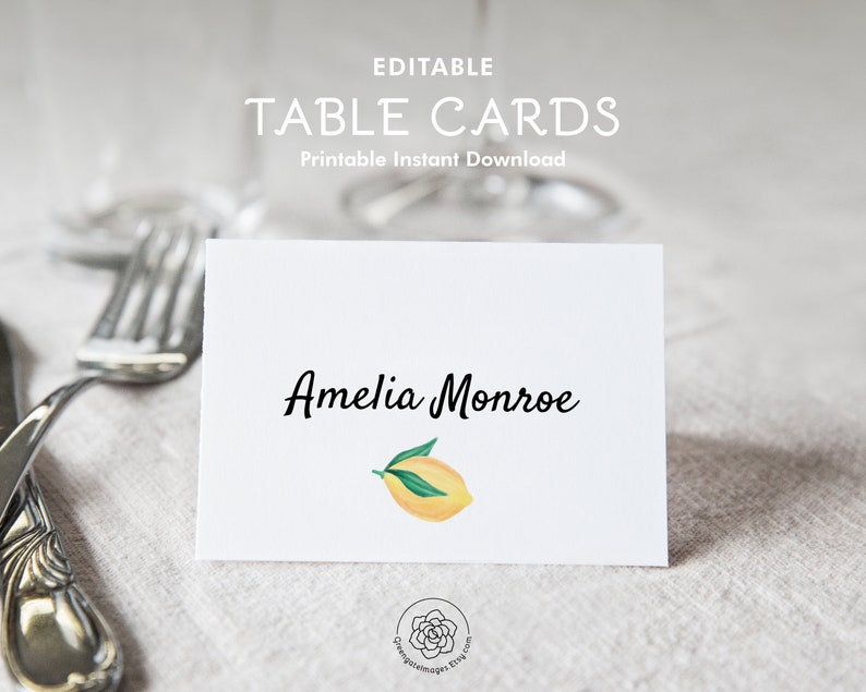 Tea Party Buffet Food Sign Banquet Tented Cards Lemon Place Cards Fruit Food Labels editable Table Cards Bridal Shower Buffet Card