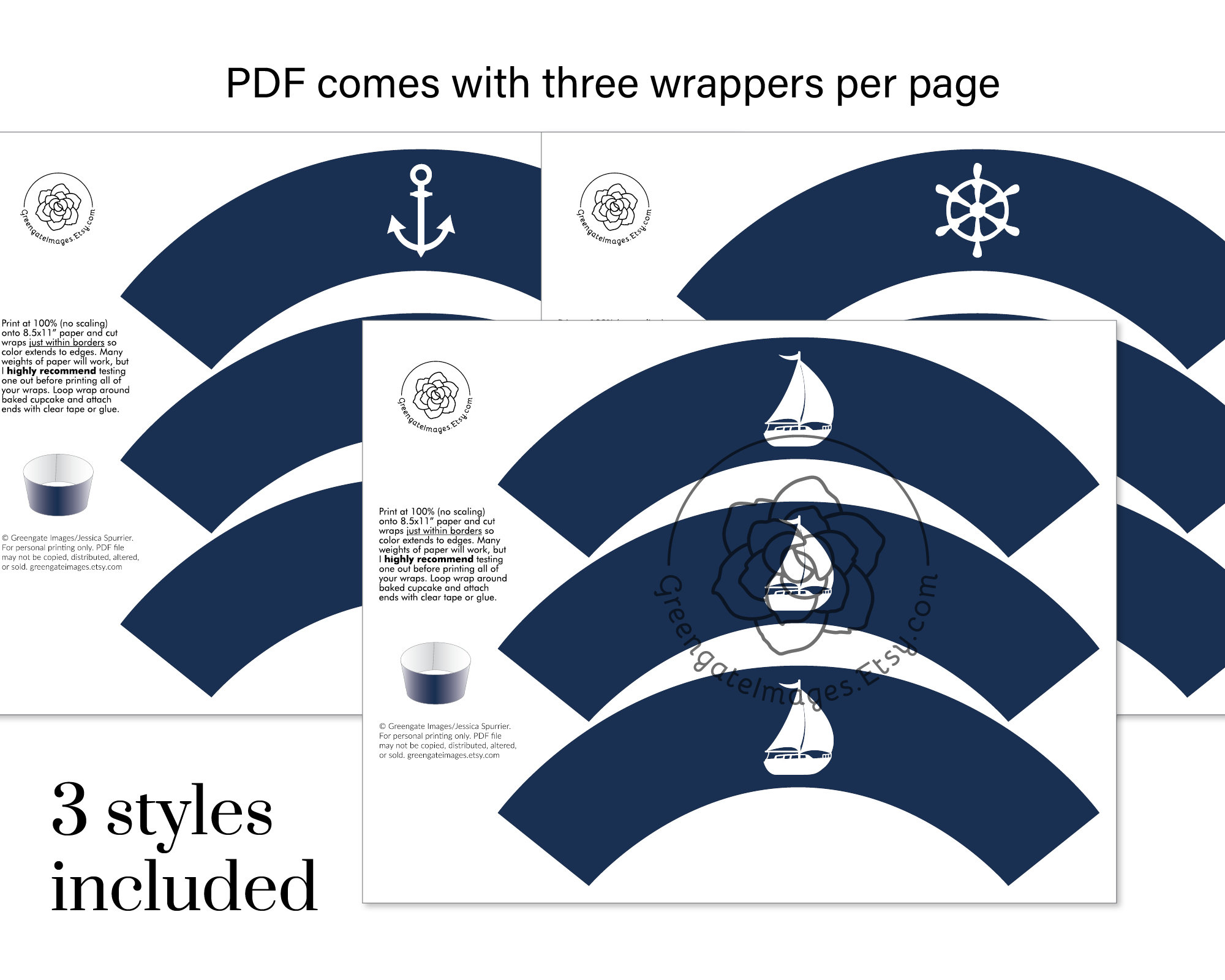 Nautical Cupcake Wrappers printable cupcake wrap navy | Etsy