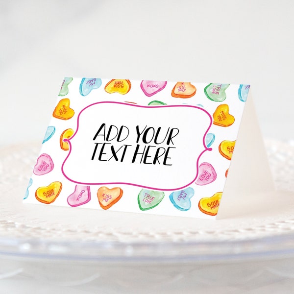 Candy Heart Buffet Signs - PRINTABLE place cards, Corjl, valentine party decor, party food label buffet cards, table tent fold sign, potluck