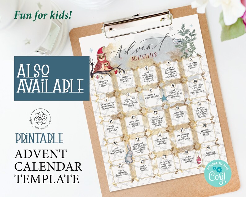 PRINTABLE Advent Calendar Advent Calendar Template Edit in Etsy