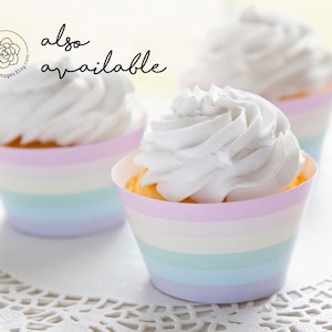 Printable Cupcake Wrapper pastel rainbow, girl birthday, party printables, cupcake wrap, rainbow party, vertical stripes, rainbow ideas image 7