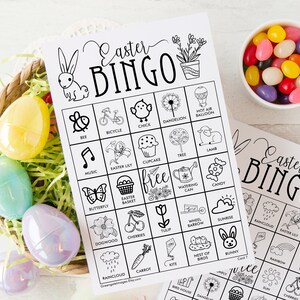 Osterbingokarten: Druckbare Bingokarten, schwarz und weiß, 50 Karten, Aktivitäten für Senioren, Tintensparen, Spielidee für Kinder, Frühlingsbingo