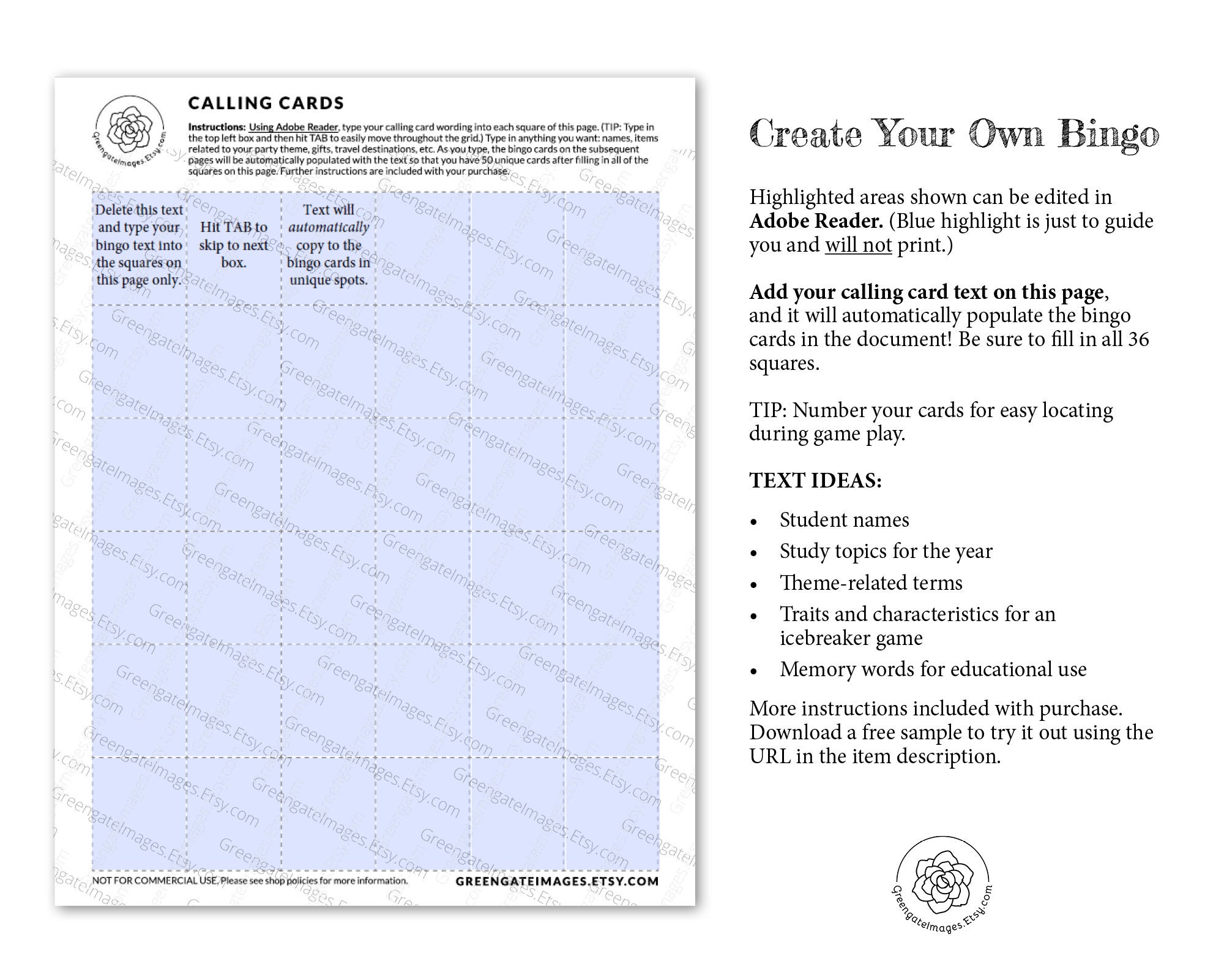FILLABLE School Bingo Template: 50 Cards Printable Bingo Pdf, Editable ...