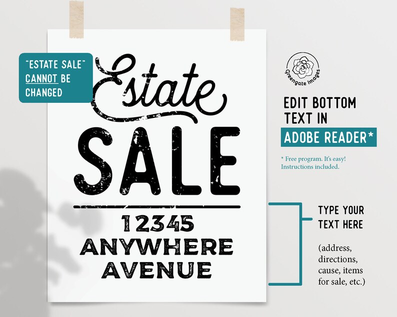 8.5x11 Estate Sale Signs PRINTABLE 4pack of Signs Etsy
