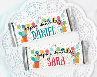 Birthday Candy Bar Wrappers - Custom candy wrap, editable in Corjl personalized candy label, small birthday gift ideas, add recipient name
