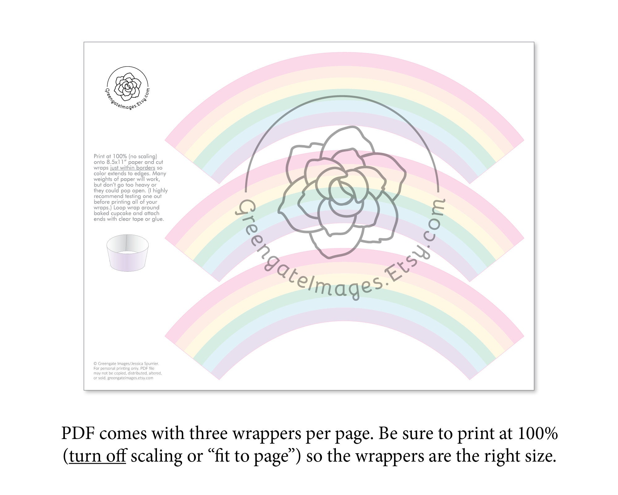 Printable Cupcake Wrapper - Pastel Rainbow, Horizontal Stripes, Party ...