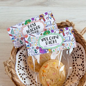 3.5&quot; & 4.5&quot; School Cookie Pouch Topper Template - PRINTABLE - editable in Corjl. Foldover Label 4.5 inches wide, small bag tag, customize
