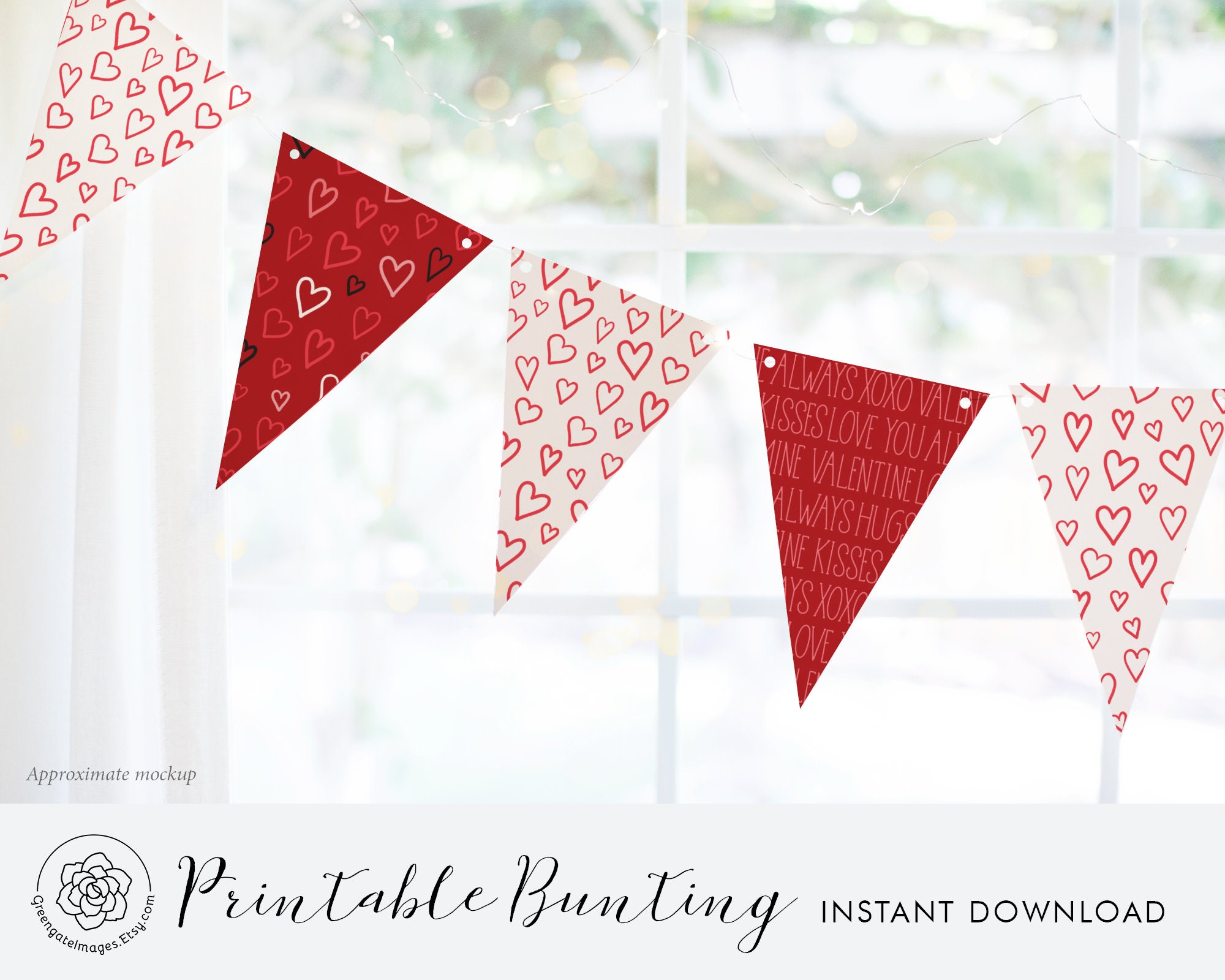 valentine s day bunting printable heart party decor etsy