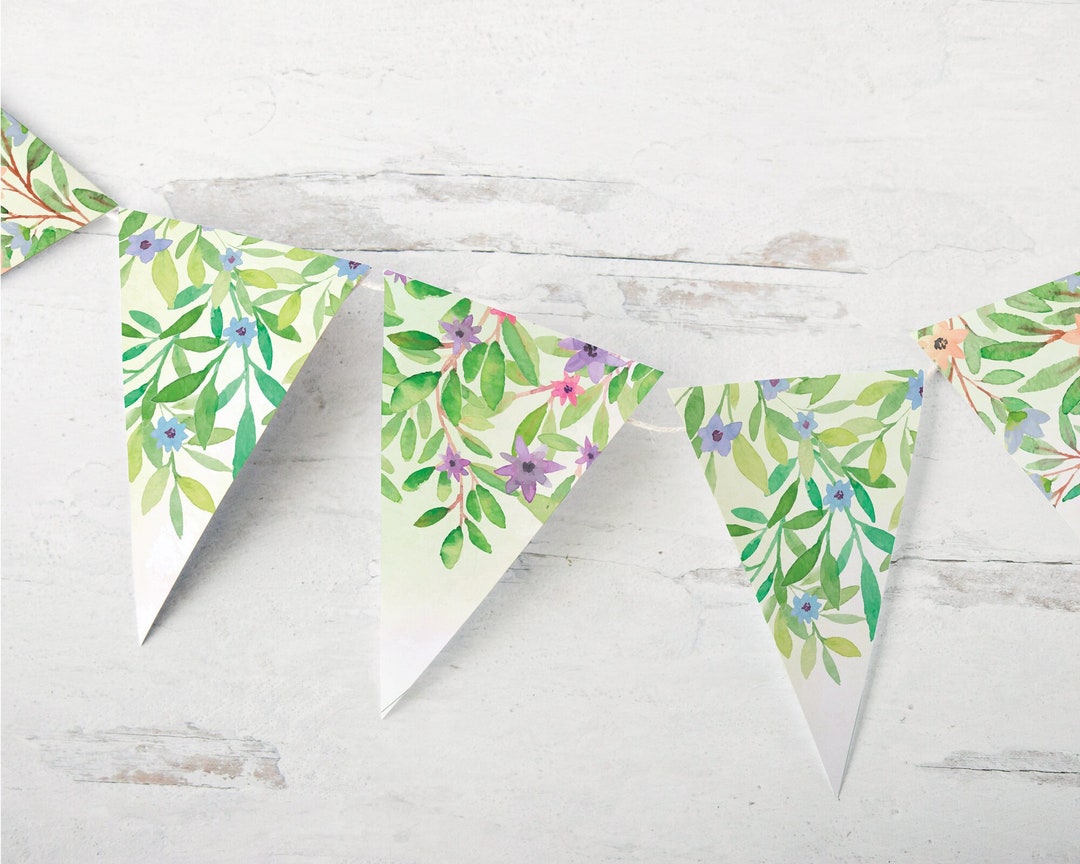 Printable Floral Bunting - INSTANT DOWNLOAD - Watercolor Leaves Flowers ...