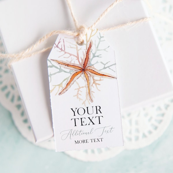 Starfish Gift Tag - Printable & Corjl Editable / Beach Wedding Ideas / Bridal Shower Idea / Wedding Favor Tag / Hang Tag / Favor Bag Tag