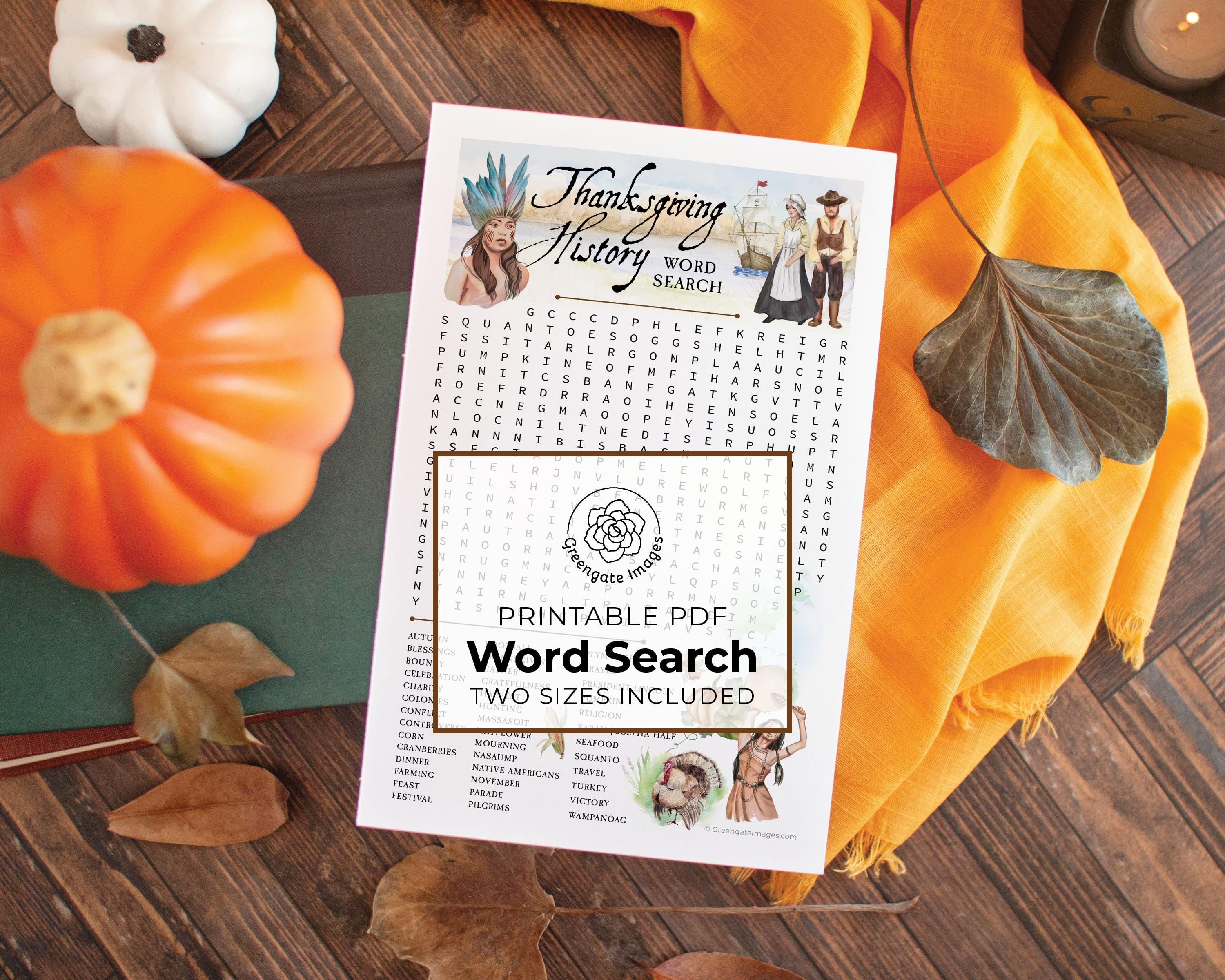 Thanksgiving History Word Find - PRINTABLE Downloadable Activity. Word ...