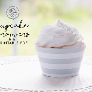 Light Gray Cupcake Wrapper gray wedding cupcakes, wedding printables, stripe printable, modern wedding, stripe decor, baby shower cupcake image 4