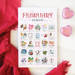February Bingo - 50 PRINTABLE unique cards. Instant digital download PDF. Fun activity for Groundhog Day, potlucks, seniors, and homeschool.