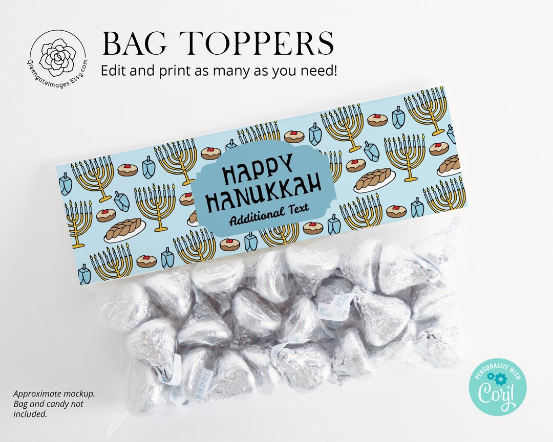 6.5 Hanukkah Bag Toppers PRINTABLE Sandwich Bag Card, Ziplock Topper