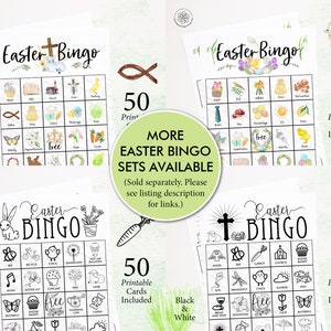 Christian Easter Bingo: 50 printable unique cards, Resurrection church game, Sunday school, kids game, seniors activity, religious holiday image 8