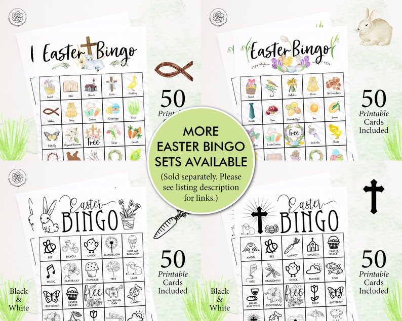 Christian Easter Bingo: 50 printable unique cards, Resurrection church game, Sunday school, kids game, seniors activity, religious holiday image 8