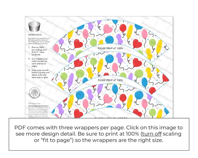 Balloon Cupcake Wrapper - PRINTABLE Sleeves for Decoration. Cute and ...