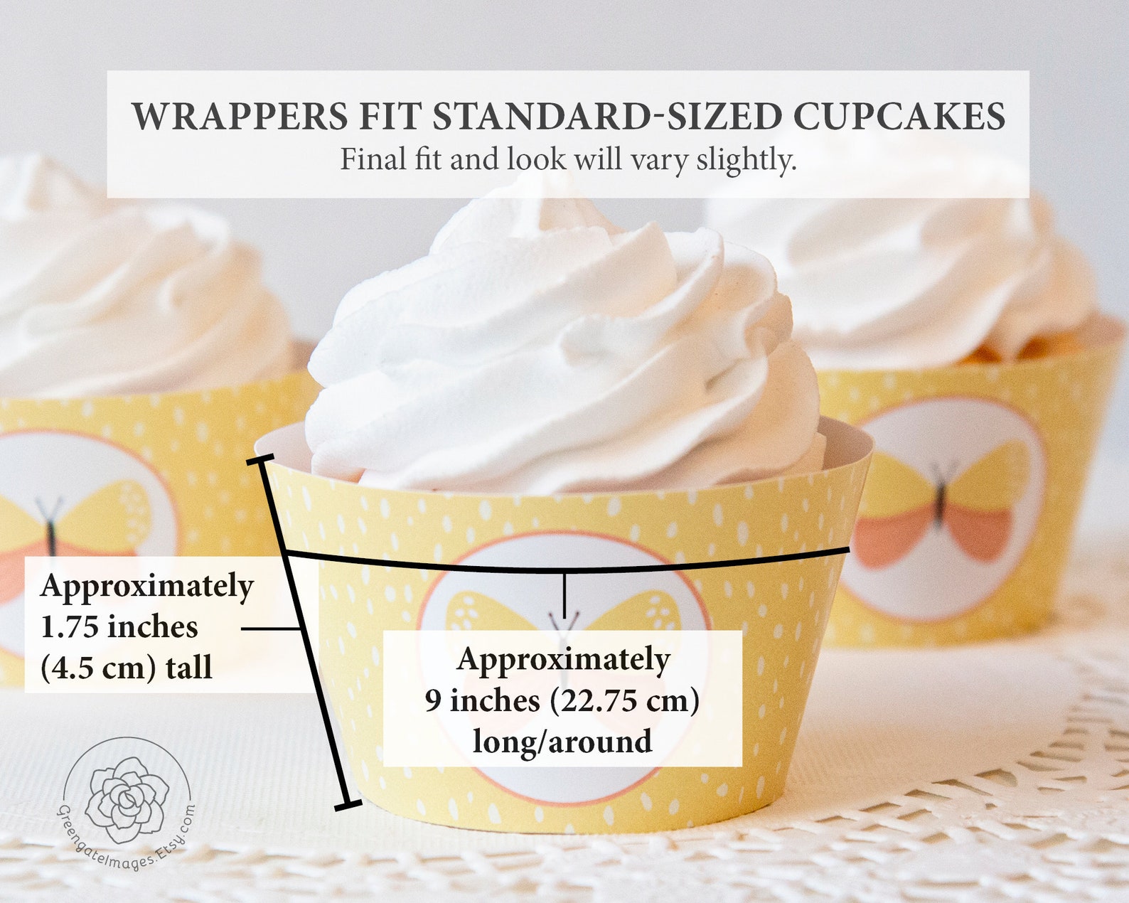 Butterfly Cupcake Wrapper PRINTABLE Cupcake Wrappers Yellow Etsy