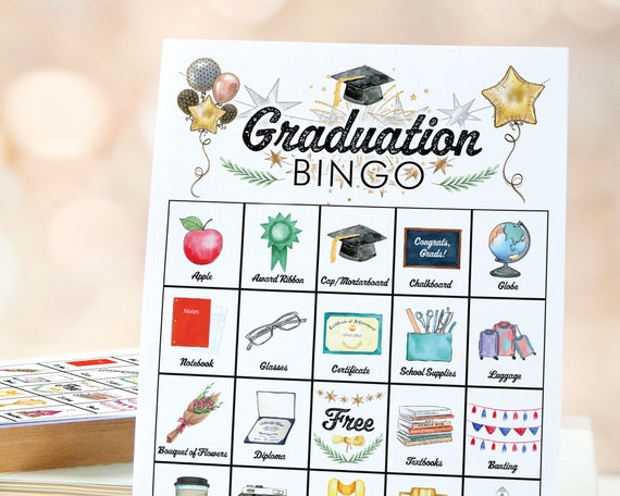 graduation bingo cards printable bingo cards color pictures etsy