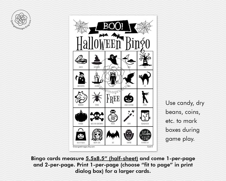 Halloween Bingo Cards Printable bingo cards black and white Etsy