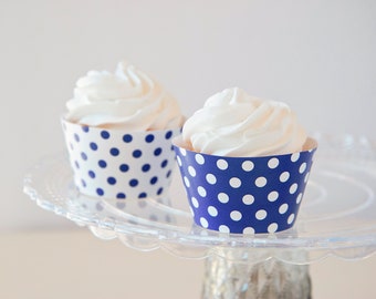 Blue Polka Dot Cupcake Wrappers - INSTANT DOWNLOAD, royal blue and white, printable cupcake wraps, party printable, bridal shower, cobalt