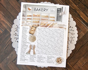 Bakery Word Search - Cute, immersive word find for baking- & pastry-themed events. All ages, lots of words. PRINTABLE downloadable activity.