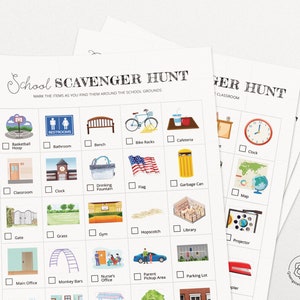 School Scavenger Hunt - Printable Elementary School Games - School Campus Grounds, Classroom School Supplies, teacher printables, new school