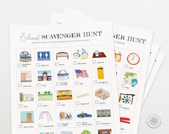 School Scavenger Hunt - Printable Elementary School Games - School Campus Grounds, Classroom School Supplies, teacher printables, new school