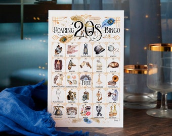 Roaring '20s Bingo Game - 50 PRINTABLE unique cards. Instant digital download PDF. Fun activity for adult 1920s Gatsby and flapper parties.