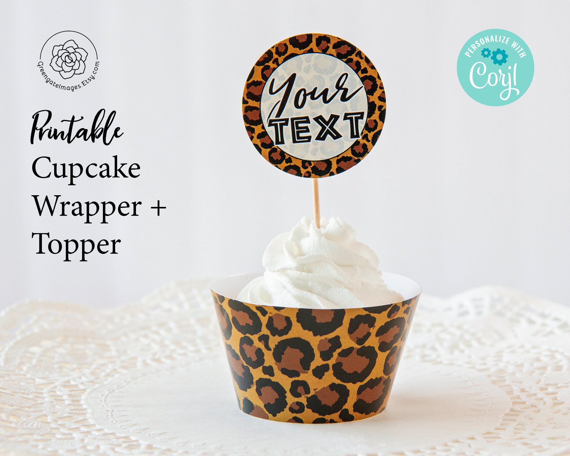 Leopard Print Cupcake Wrappers Toppers PRINTABLE wrappers jaguar print cupcake toppers corjl editable wild one two wild