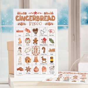 Cartes de bingo en pain d'épice - 50 cartes uniques à imprimer, à télécharger, activité pour personnes âgées, jeu pour enfants de tous âges, jolies images couleur étiquetées