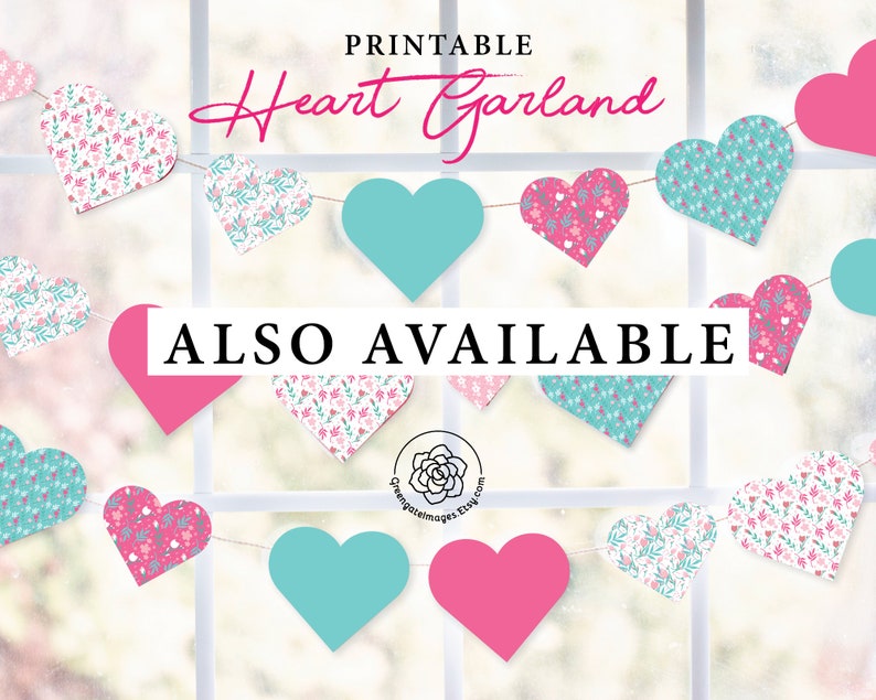 Heart Garland Printable Hearts Valentine's Idea Party | Etsy