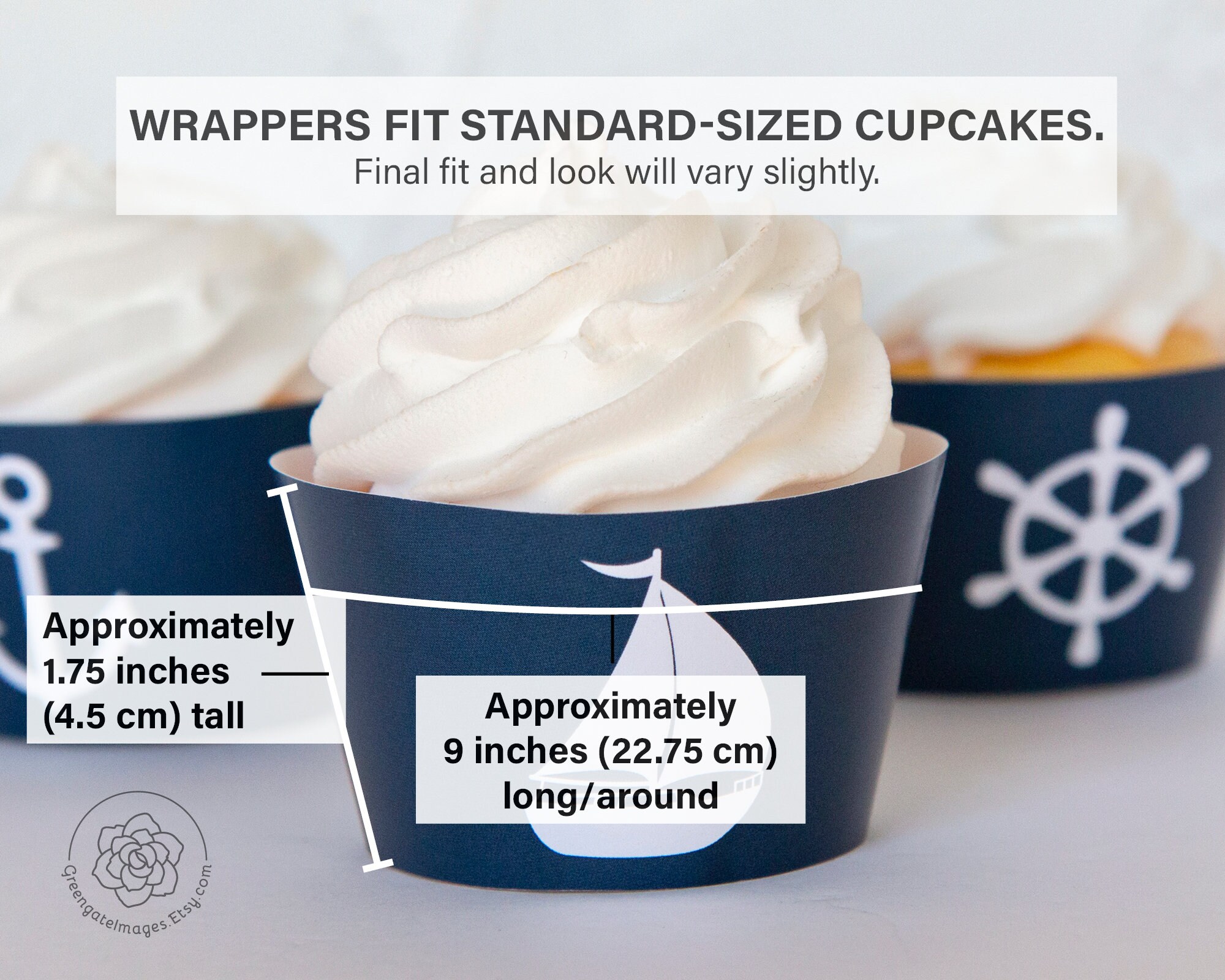 Nautical Cupcake Wrappers printable cupcake wrap navy | Etsy