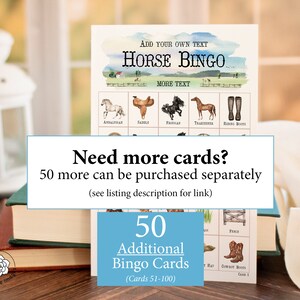 Horse Bingo: 50 Printable Bingo Cards - Cowgirl Party, Cowboy, Country ...