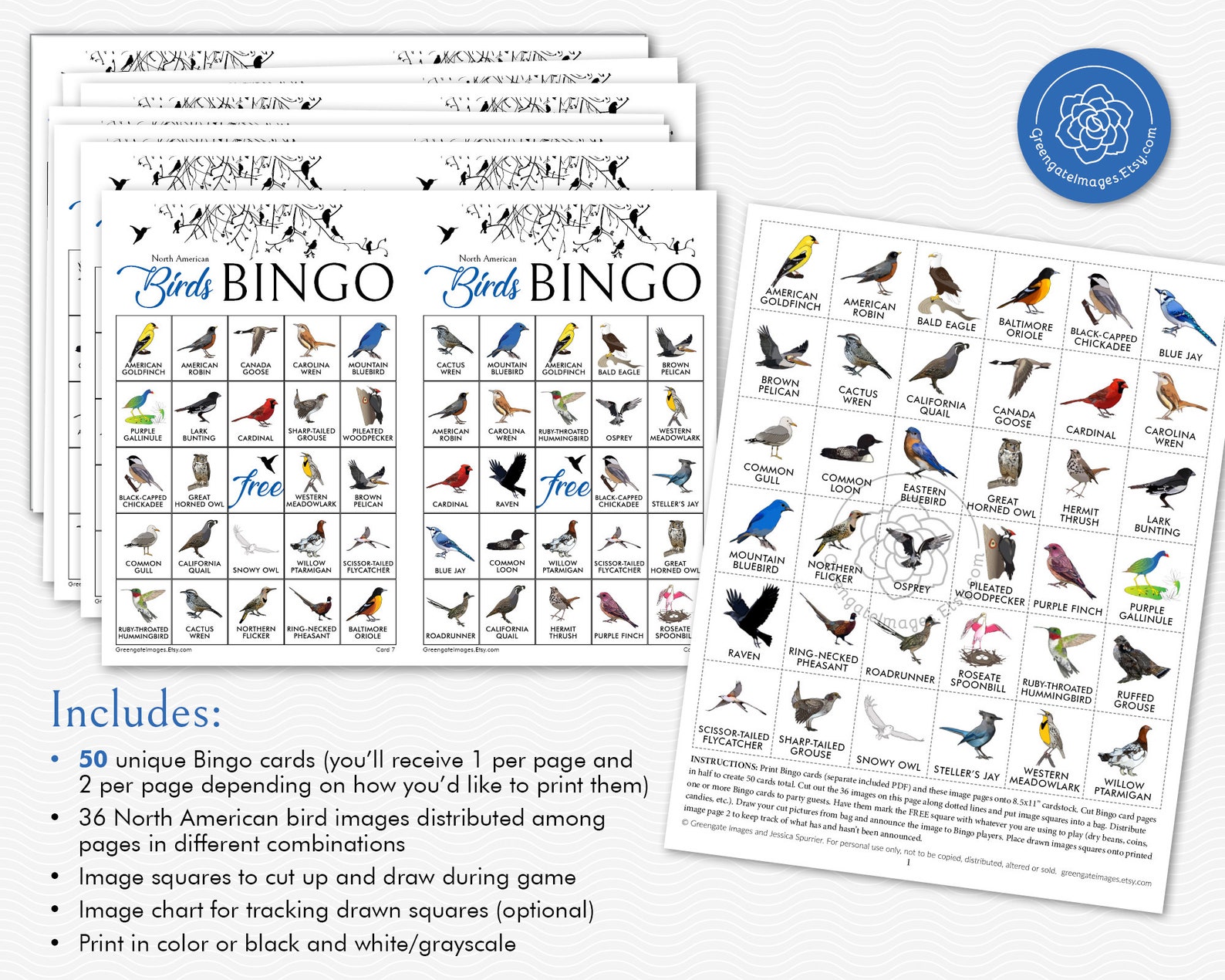 Bird Bingo Cards: Printable Bingo 50 Cards Senior Citizen - Etsy UK