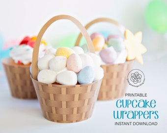 Basket Cupcake Wrappers - Printable cupcake wraps, wrappers and toppers, baskets handles, wicker basket design, easter basket, party ideas