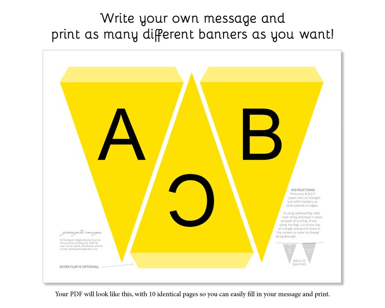 yellow letter banner bunting printable editable banner etsy